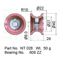 Guide Pulleys, Solid Ceramic Pulley, part No. NT 028