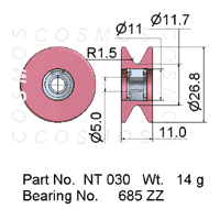 Guide Pulleys, Solid ceramic Pulley, part No. NT 030